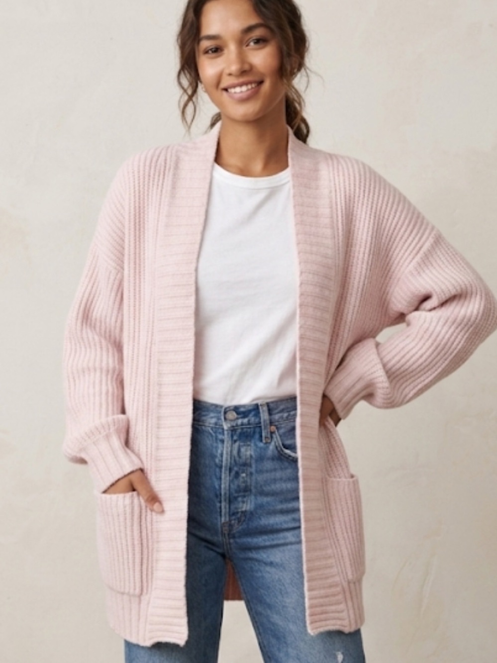NAADAM pink fisherman ribbed shaw cardigan size x-small